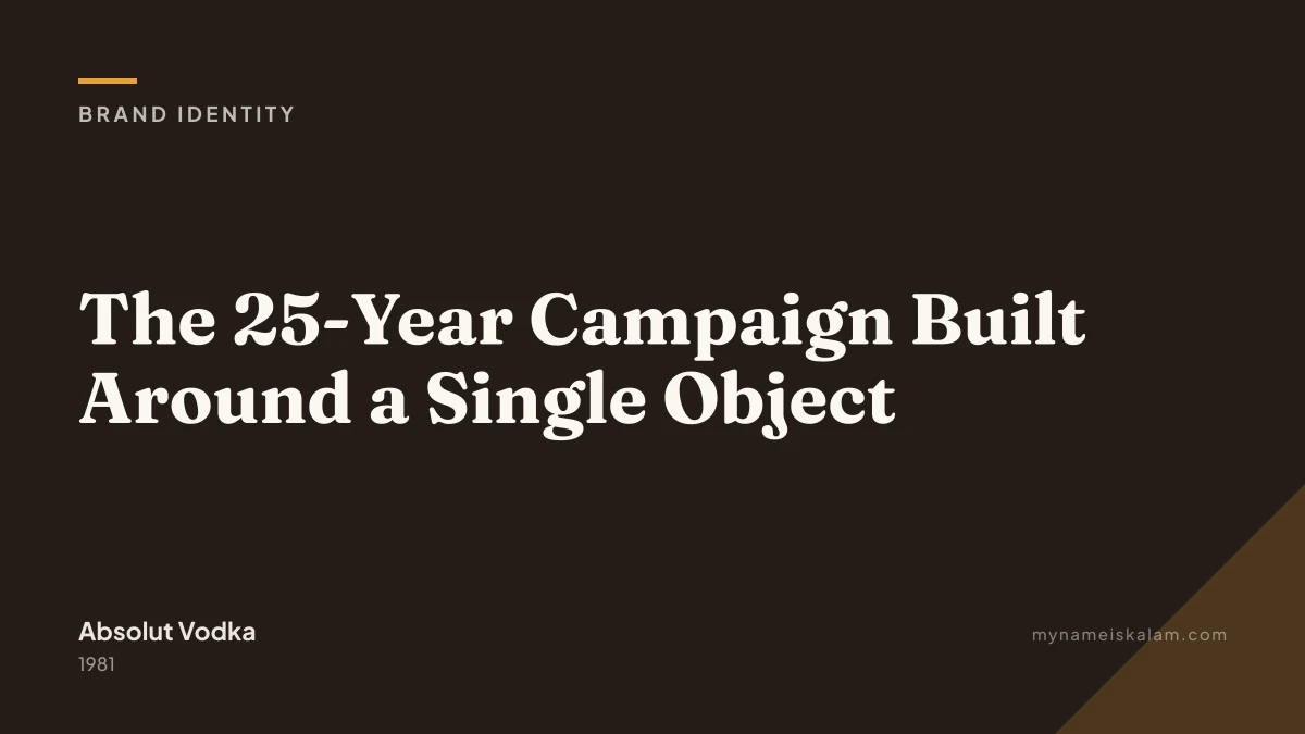“The 25-Year Campaign Built Around a Single Object” — Absolut Vodka brand identity case study title card (1981)
