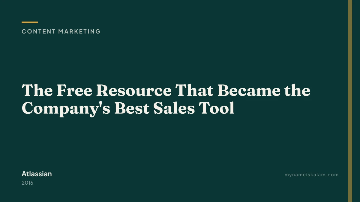 “The Free Resource That Became the Company's Best Sales Tool” — Atlassian content marketing case study title card (2016)