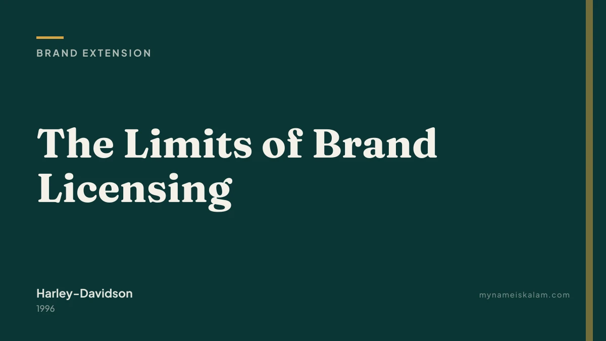 “The Limits of Brand Licensing” — Harley-Davidson brand extension case study title card (1996)