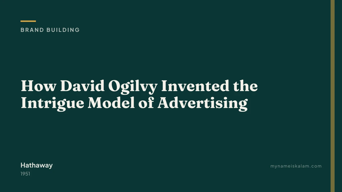 “How David Ogilvy Invented the Intrigue Model of Advertising” — Hathaway brand building case study title card (1951)