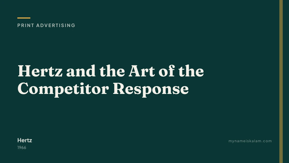 “Hertz and the Art of the Competitor Response” — print advertising case study title card (1966)