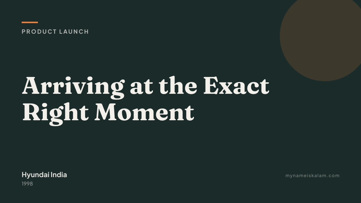 “Arriving at the Exact Right Moment” — Hyundai India product launch case study title card (1998)