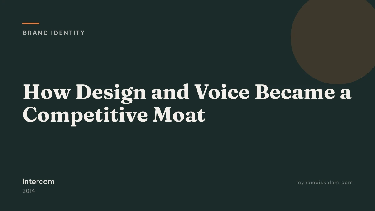 “How Design and Voice Became a Competitive Moat” — Intercom brand identity case study title card (2014)