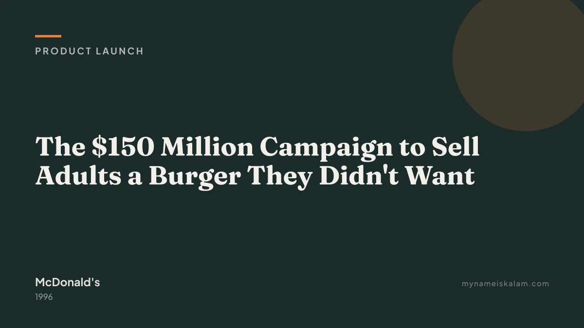 “The $150 Million Campaign to Sell Adults a Burger They Didn't Want” — McDonald's product launch case study title card (1996)
