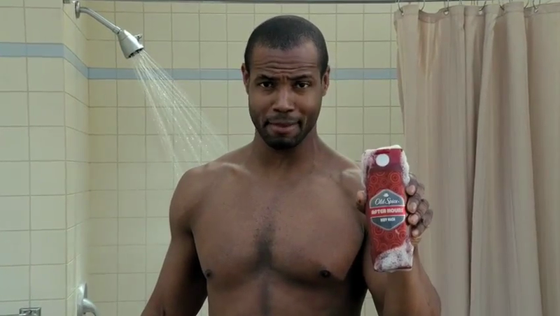 Men's grooming and personal care products on a bathroom shelf