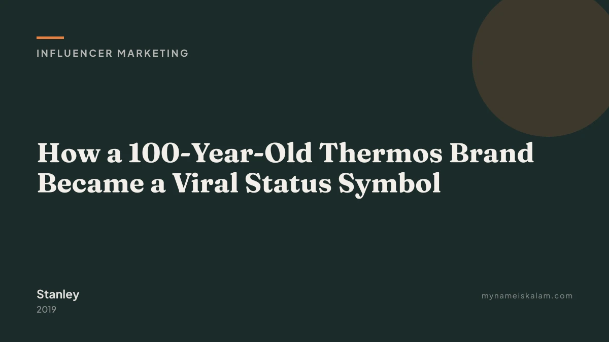 “How a 100-Year-Old Thermos Brand Became a Viral Status Symbol” - Stanley influencer marketing case study title card (2019)