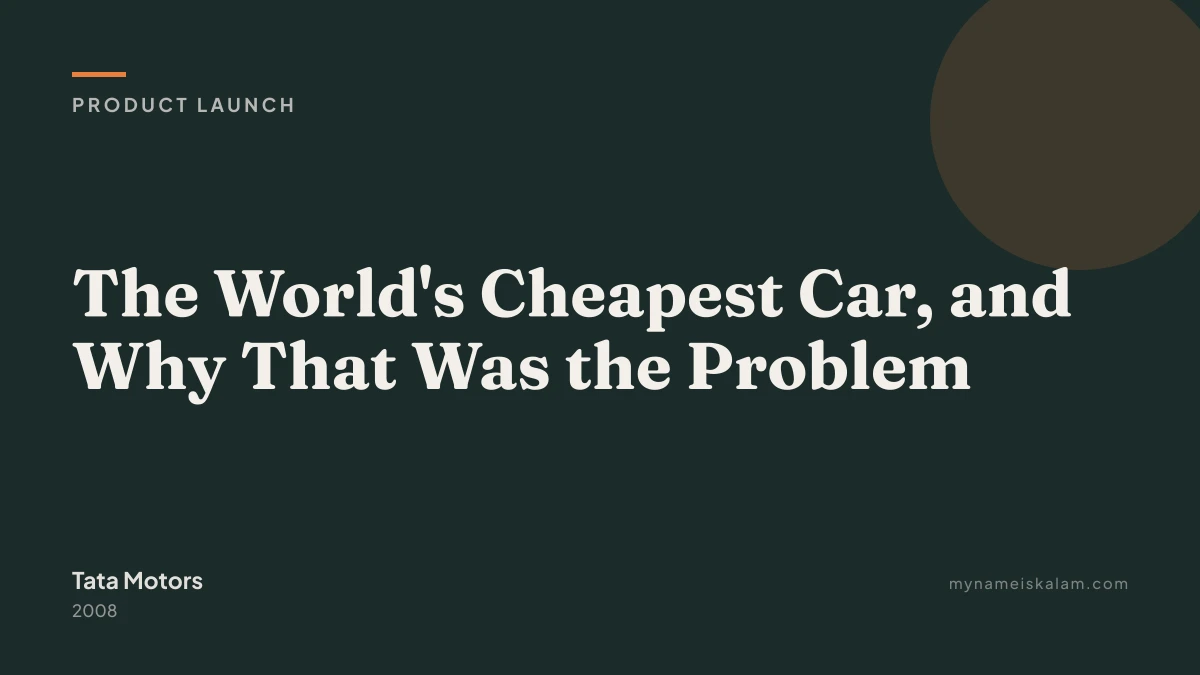 “The World's Cheapest Car, and Why That Was the Problem” — Tata Motors product launch case study title card (2008)
