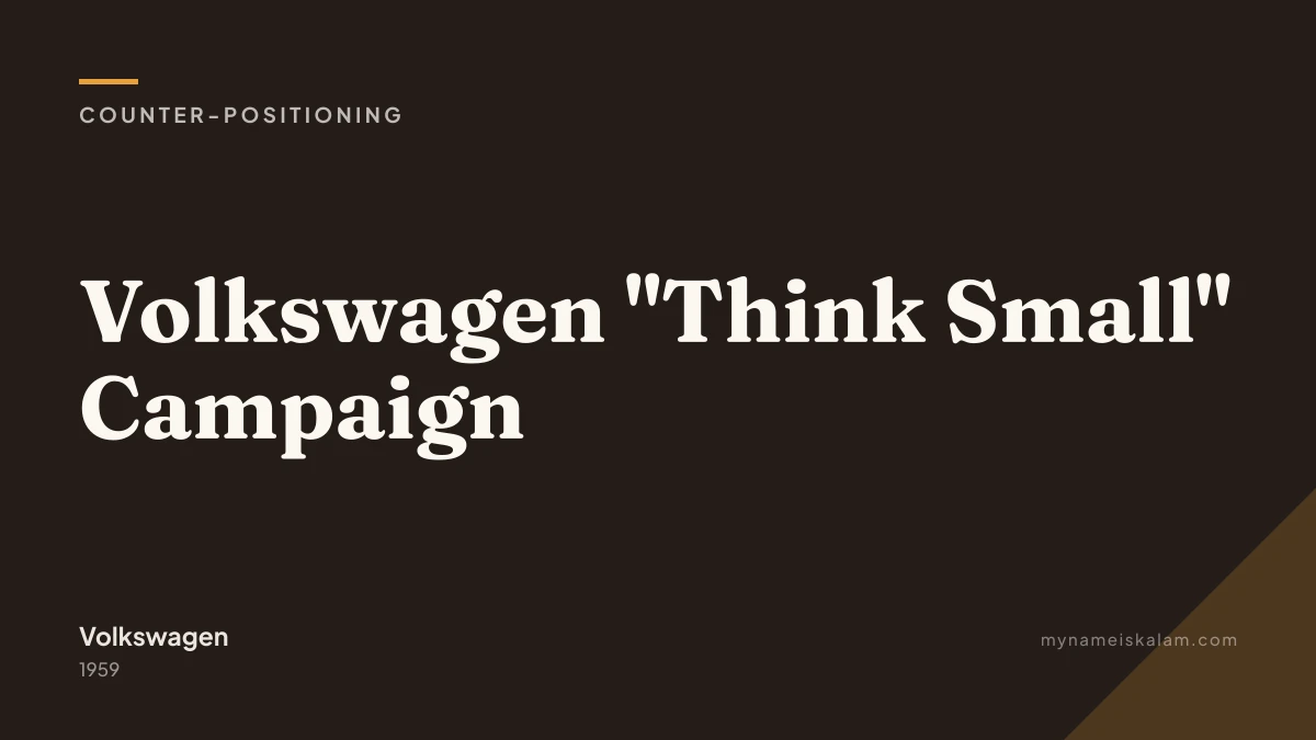 “Volkswagen Think Small Campaign” — counter-positioning case study title card (1959)