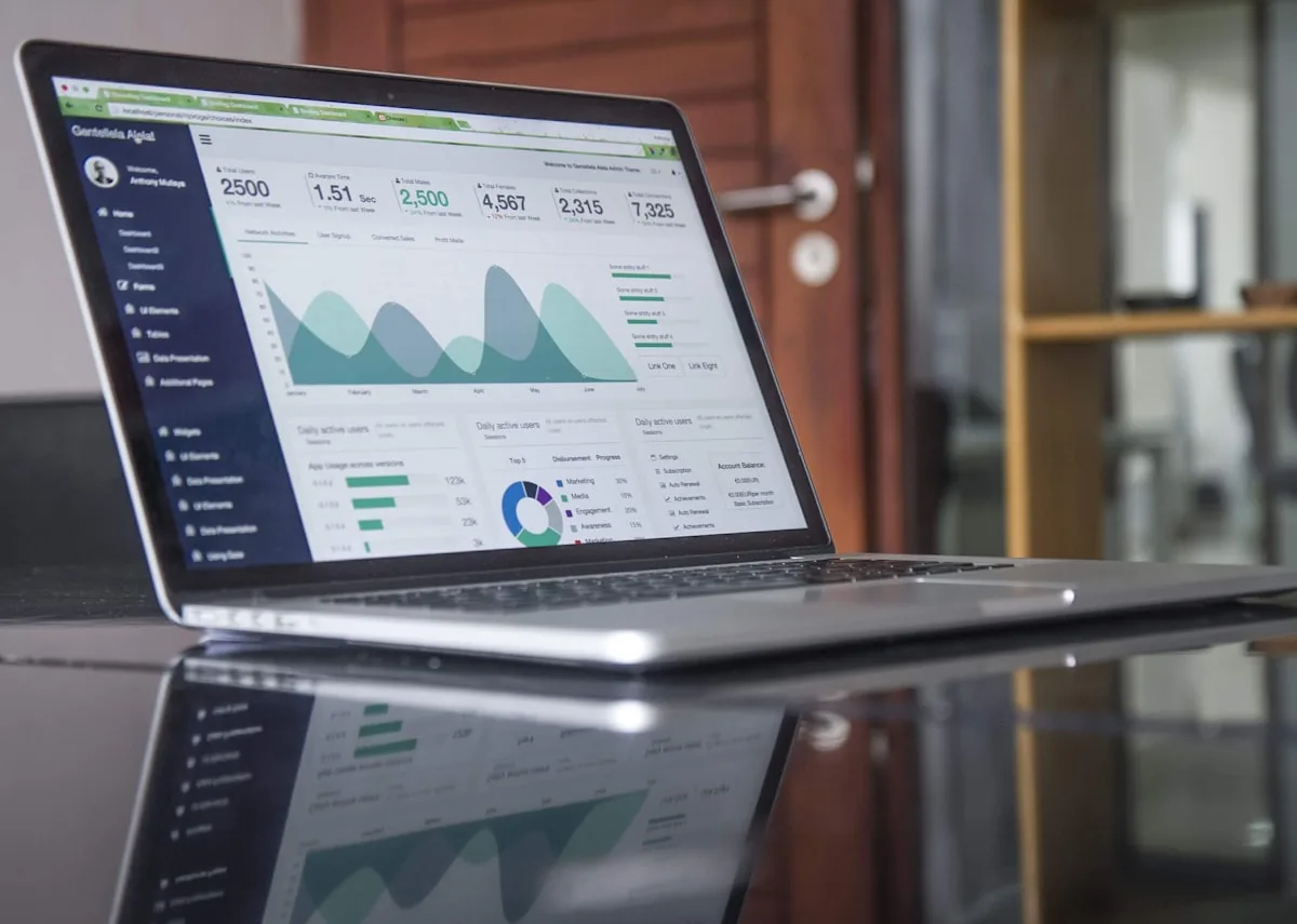 Dashboard with sales analytics charts on a computer screen